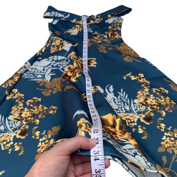 Boohoo Night Womens Teal Gold Floral Off Shoulder Fit And Flare Dress size 6 - Picture 11 of 13